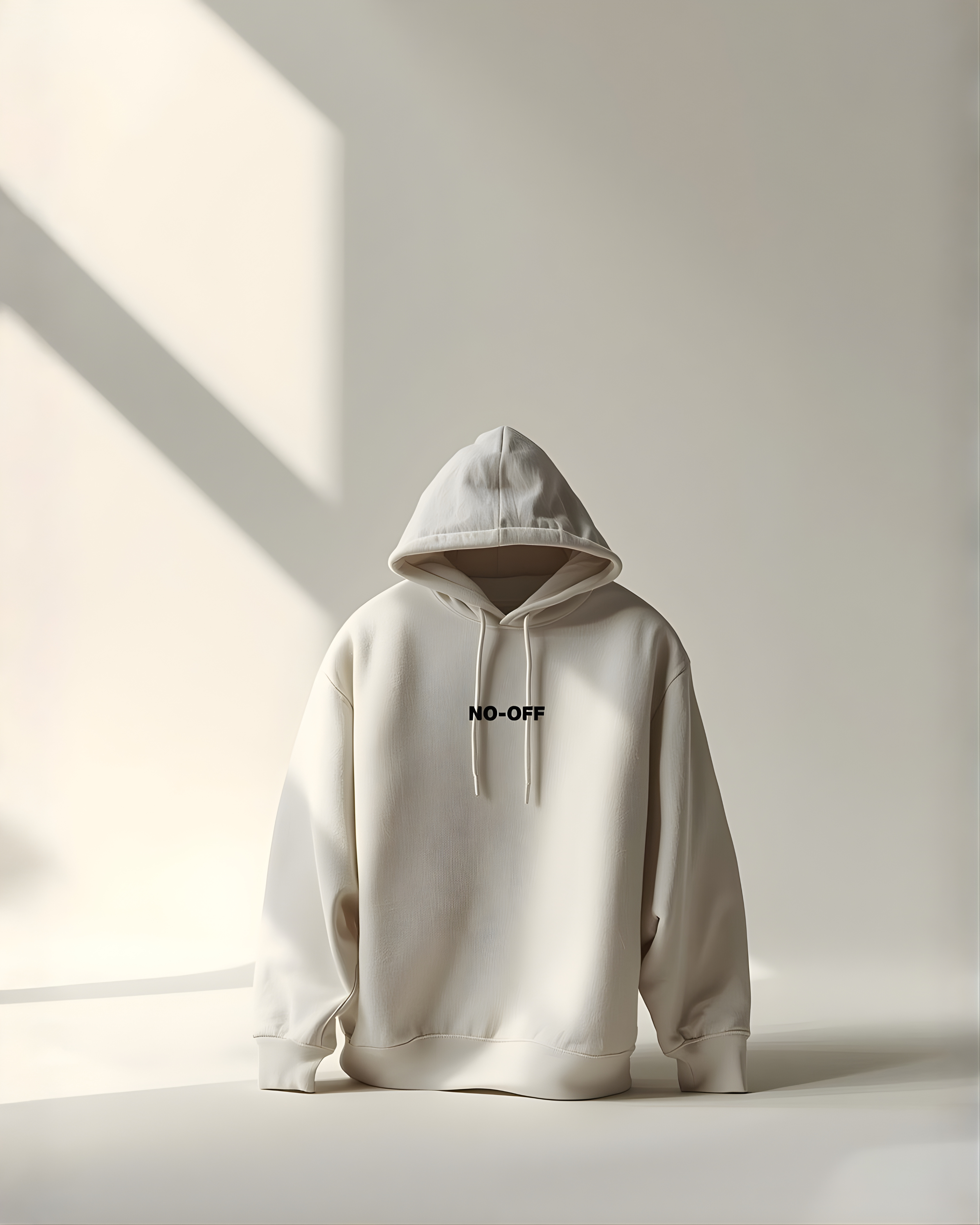 NO-OFF Premium Oversized Hoodie for Men & Women – Off White | Streetwear Pullover Sweatshirt